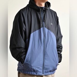 New Balance Men's Black Blue Full-Zip Hooded Windbreaker Jacket 2XL Zip Pockets